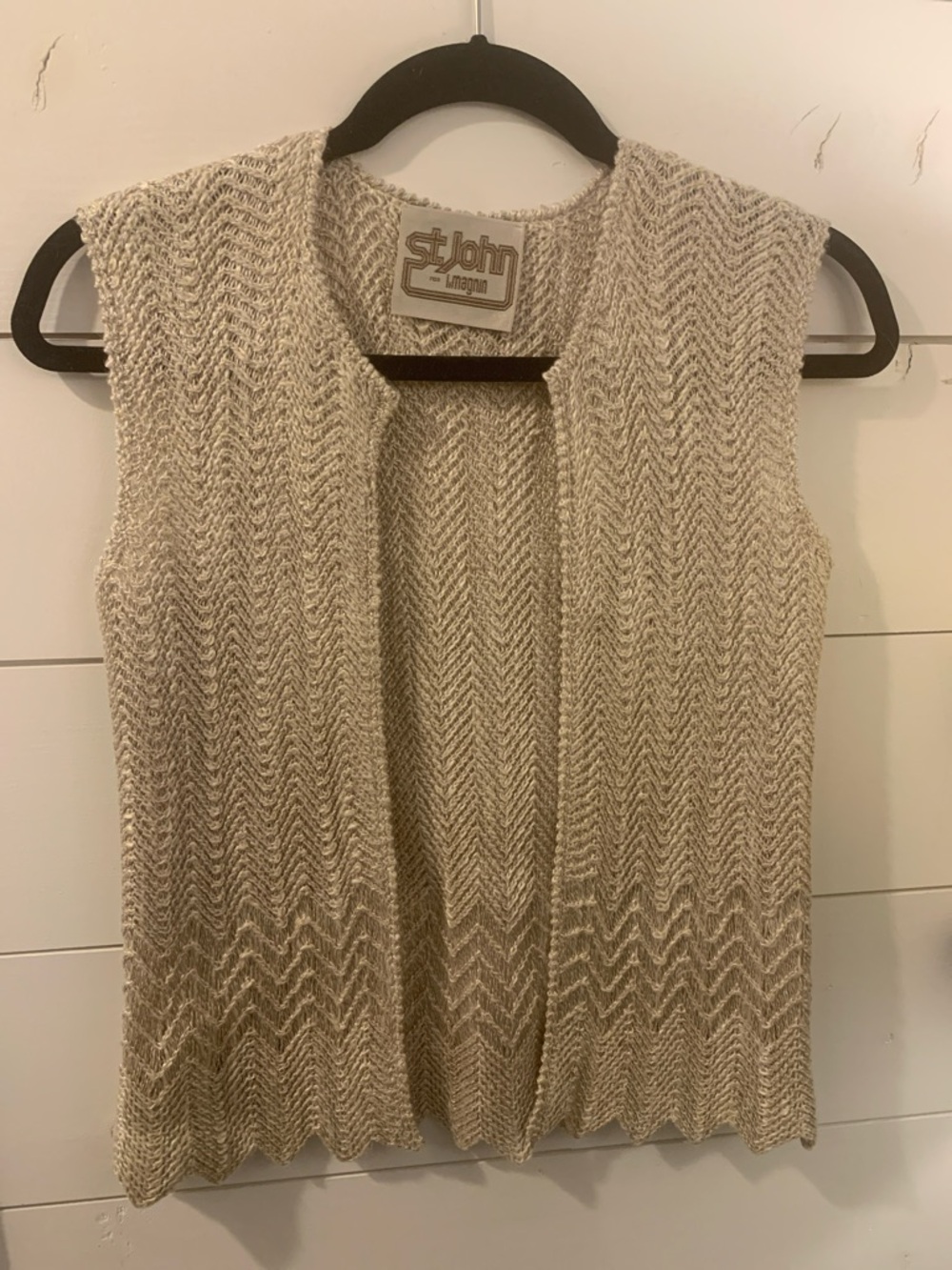 St. John Collection Open-Front Chevron Knit Vest - Neutral Beige